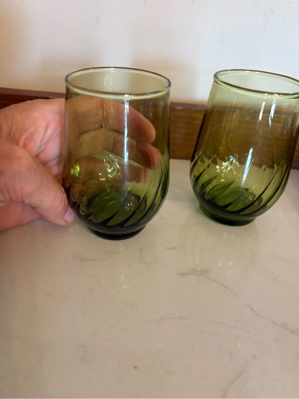 Vintage Green Swirl Juice Glasses - Set of 2